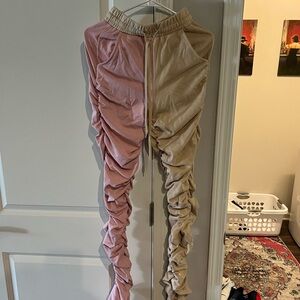 Fashion Nova Pink and Tan Stacked Pants